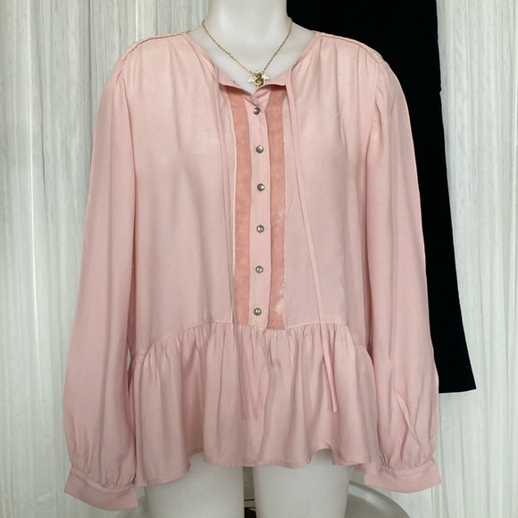 REDUCED! Lucky Brand, bohemian peasant blouse/tunic high/low, velvet trims. - Picture 1 of 17